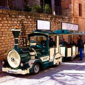 Bodega del Nero ofrece un viaje nostálgico con un tren turístico de estilo vintage junto a un muro de piedra en un día soleado, invitando a los visitantes a una exquisita degustación de 3 vinos. - ForTwo - Planes para parejas