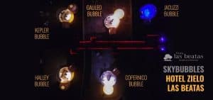 Experimente la emoción de observar las estrellas en el Hotel Zielo Las Beatas en habitaciones burbuja con nombres únicos como Kepler, Galileo, Jacuzzi, Halley y Copernico con el paquete "Noche en hotel burbuja con telescopio". - ForTwo - Planes para parejas