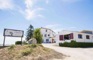 Ubicado entre frondosos árboles, un encantador edificio blanco con persianas rojas se alza orgulloso como la bodega para la experiencia "Visita a bodega con degustación y cata de vinos Miquel Jané" en Barcelona, invitando a los huéspedes bajo el cielo azul claro. - ForTwo - Planes para parejas