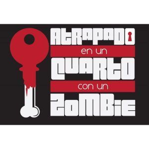 Llave roja estilizada con el texto: Atrapado en un cuarto con un ZOMBIE, sobre un fondo negro. - ForTwo - Planes para parejas