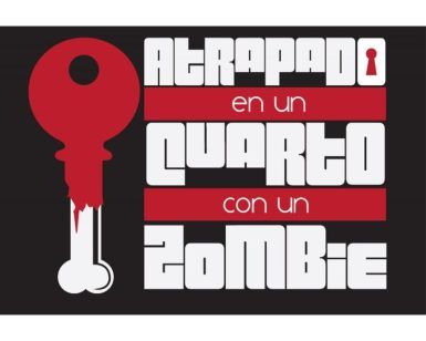 Llave roja estilizada con el texto: Atrapado en un cuarto con un ZOMBIE, sobre un fondo negro. - ForTwo - Planes para parejas