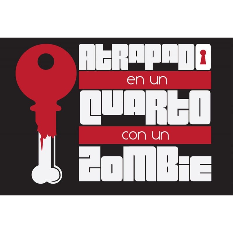 Llave roja estilizada con el texto: Atrapado en un cuarto con un ZOMBIE, sobre un fondo negro. - ForTwo - Planes para parejas
