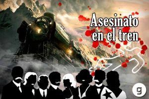 Un tren de vapor recorriendo montañas nevadas con siluetas y el texto "Escape room en el Oriente Express (Zaragoza)" captura la esencia misteriosa de este viaje. - ForTwo - Planes para parejas