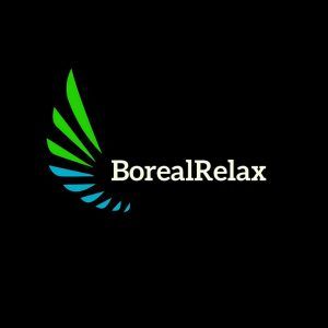 El logotipo de BorealRelax presenta patrones de hojas verdes y azules sobre un fondo negro, capturando la esencia serena de Granada. Perfecto para parejas que buscan un masaje mindfulness para dos personas, encarna la serenidad y el rejuvenecimiento. - ForTwo - Planes para parejas