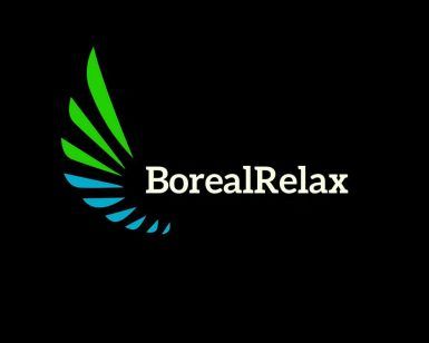 El logotipo de BorealRelax presenta patrones de hojas verdes y azules sobre un fondo negro, capturando la esencia serena de Granada. Perfecto para parejas que buscan un masaje mindfulness para dos personas, encarna la serenidad y el rejuvenecimiento. - ForTwo - Planes para parejas