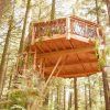 Una casa en el árbol de madera con terraza, ubicada entre altos árboles del bosque, ofrece habitaciones únicas similares a Habitaciones únicas en Cabañas en los árboles (Vizcaya). - ForTwo - Planes para parejas