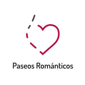 Un contorno de corazón con el texto "Paseos Románticos" debajo en negro sobre un fondo blanco, capturando la esencia de la "Ruta fotográfica en pareja con álbum físico de recuerdo por Besarse en Granada. - ForTwo - Planes para parejas