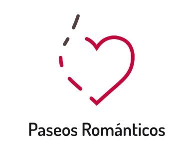 Un contorno de corazón con el texto "Paseos Románticos" debajo en negro sobre un fondo blanco, capturando la esencia de la "Ruta fotográfica en pareja con álbum físico de recuerdo por Besarse en Granada. - ForTwo - Planes para parejas