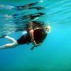 En medio de las brillantes aguas de Granada, una persona explora el vibrante mundo submarino con un cómodo traje de neopreno y un confiable snorkel desde "Salida de buceo snorkel desde barco en la costa de Granada", deslizándose sin esfuerzo con aletas a través de profundidades azules cristalinas. - ForTwo - Planes para parejas