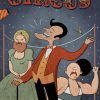 Bizarre BCN presenta "Circus - Un juego de Bizarre BCN Escape Room (Barcelona)", un póster de temática vintage que muestra a un carismático maestro de ceremonias, un poderoso hombre fuerte, la icónica mujer barbuda y atrevidos acróbatas sobre un fondo ingeniosamente punteado. - ForTwo - Planes para parejas