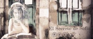 Una chica con traje vintage se sienta con un libro, contemplando la vida junto a unas viejas ventanas verdes con el texto "El Secreto de Sofía - Un juego de El Reino Escape Room (Granada)" contra el encantador telón de fondo de Granada. - ForTwo - Planes para parejas