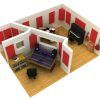 El modelo 3D "Grabación vocal individual o a dúo en estudio profesional (Madrid)" muestra paneles acústicos rojos, una mesa de mezclas, instrumentos y un suelo de madera, ideal para la grabación de voces. - ForTwo - Planes para parejas