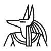 Un dibujo lineal de Anubis, el antiguo dios egipcio con cabeza de canino, tocado y collar, refleja el encanto misterioso del juego de escape de Coco Room de Granada, "Expedición Zero". - ForTwo - Planes para parejas