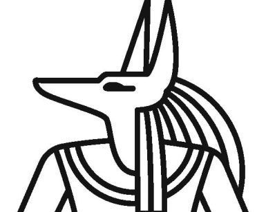 Un dibujo lineal de Anubis, el antiguo dios egipcio con cabeza de canino, tocado y collar, refleja el encanto misterioso del juego de escape de Coco Room de Granada, "Expedición Zero". - ForTwo - Planes para parejas