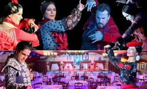 En el Tablao Flamenco Los Porches de Madrid, disfrute de un espectáculo de flamenco con un aperitivo o una cena para 2 o 4 personas, mientras bailarines vibrantes actúan con pasión en un lugar con poca luz. - ForTwo - Planes para parejas