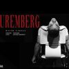 Una persona se reclina en una silla bajo el texto rojo "NUREMBERG". Esta cautivadora imagen en blanco y negro evoca los carteles clásicos de teatro, inspirados en Núremberg - Teatro Lara (Madrid). - ForTwo - Planes para parejas