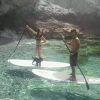 Dos personas y un perro disfrutan del paddle surf en la cristalina y rocosa cala de Cantarriján utilizando las tablas de stand-up de la "Ruta de Paddle Surf en Cantarriján". - ForTwo - Planes para parejas