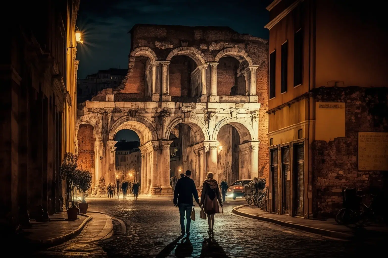 ||paseo-roma-noche-lluvia