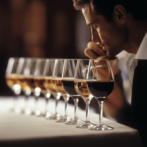En Summun Gastroteca, una persona se entrega a una "Cata de Vinos en Summun Gastroteca: Un Viaje Sensorial por Vinos Nacionales e Internacionales", apreciando copas de vino de diversos tonos alineadas sobre la mesa. - ForTwo - Planes para parejas
