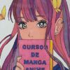 Un personaje de estilo anime con cabello rosa y morado sostiene el libro "Curso de Dibujo de Manga en Huesca: Aprende a Crear Personajes Manga y Anime", crucial para los futuros mangakas. Cerca, una mariposa revolotea con gracia, añadiendo un toque encantador a la escena. - ForTwo - Planes para parejas