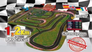 Ilustración de Karting en Tenerife Sur (Los Cristianos) que muestra dos pistas, banderas y un cronómetro. Destaca un emocionante circuito PRO de 1,2 km en este destino de karting premium, ideal para los amantes de la aventura. - ForTwo - Planes para parejas