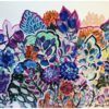 La obra de arte abstracta de Tia Xuana, "Descubre las Actividades de Tia Xuana e Ana Manana", presenta brillantemente una vívida variedad de flores y hojas en azules, púrpuras, naranjas y rosas. - ForTwo - Planes para parejas