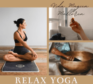 Una mujer medita pacíficamente sobre una esterilla de yoga en Mallorca, sosteniendo incienso con un cuenco cantor cercano, capturando la esencia del Taller de Yoga Relajante en Mallorca de Vida Magica Mallorca. - ForTwo - Planes para parejas