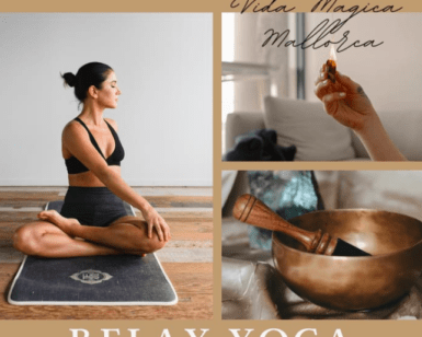 Una mujer medita pacíficamente sobre una esterilla de yoga en Mallorca, sosteniendo incienso con un cuenco cantor cercano, capturando la esencia del Taller de Yoga Relajante en Mallorca de Vida Magica Mallorca. - ForTwo - Planes para parejas